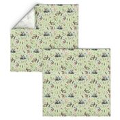 7" Bunnies in wildflowers meadow - green