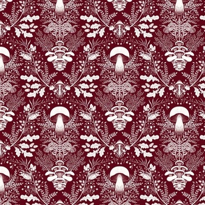 Mushrooms forest damask cherry red