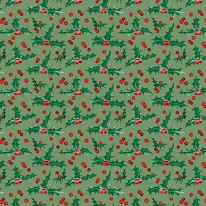 Frosty Holly Pattern - Light Green - Small Scale