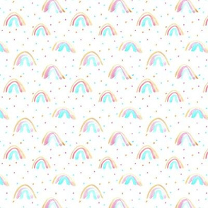 small scale whimsical watercolor rainbows with dots painted rainbow design for modern nursery baby kids a114-1