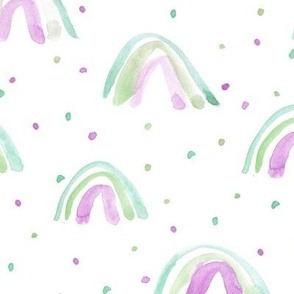 whimsical watercolor rainbows with dots painted rainbow design for modern nursery baby kids a114-4