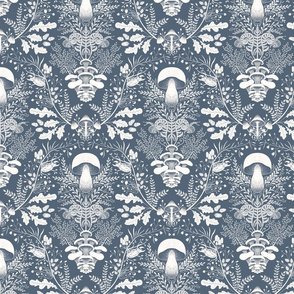 Mushrooms forest damask gray