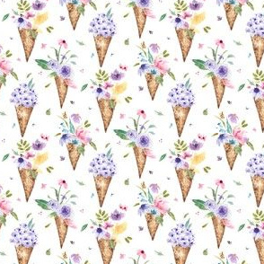 Summer Flowers in Ice Cream Cones WHITE|Renee Davis