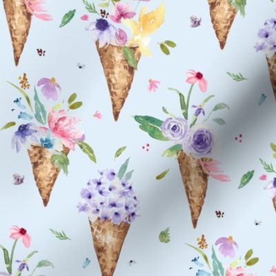 Summer Flowers in Ice Cream Cones BLUE|Renee Davis