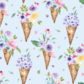 Summer Flowers in Ice Cream Cones BLUE|Renee Davis