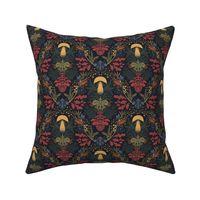 Mushrooms forest damask colorful charcoal background small scale