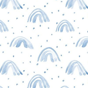 Soft blue whimsical watercolor rainbows with dots painted rainbow design for modern nursery baby kids a114-10