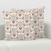 Mushrooms forest damask colorful white background small scale