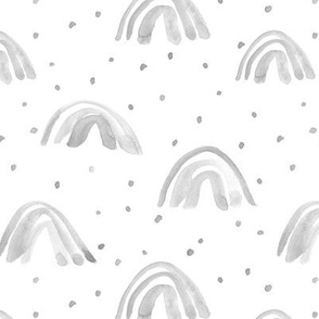 Silver grey whimsical neutral watercolor rainbows with dots painted rainbow design for modern nursery baby kids a114-12