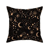 Mystic Universe party sun moon phase and stars sweet dreams pitch black night golden brown JUMBO