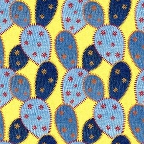 Denim Cactus Patchwork Quilt (Yellow) – Small Scale