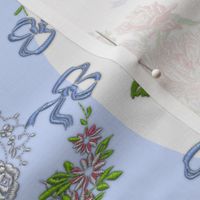 Embroidered Roses Brocade Medaillons - Blue