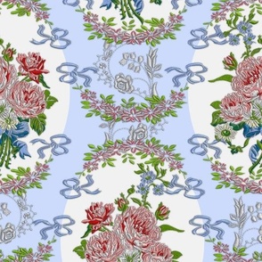 Embroidered Roses Brocade Medaillons - Blue