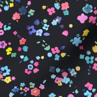 Ditsy flowers Multicolored black Small