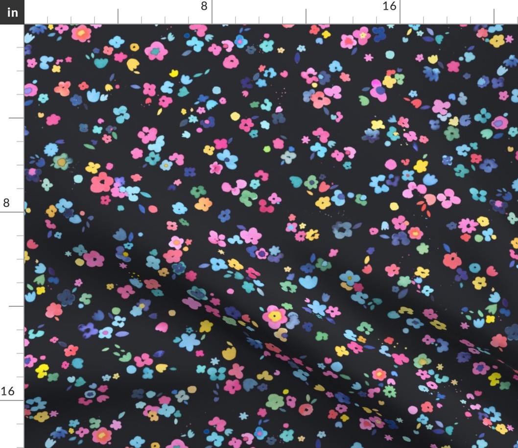 Ditsy flowers Multicolored black Small