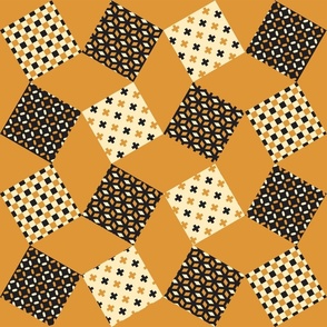 African Geo Patchwork in Ochre and Black