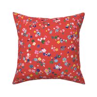 Red Ditsy floral Small floral Nursery floral Colorful kids floral Scarlet Red Small