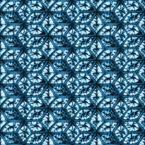 Diamond Shibori Hexagons- Indigo Cerulean- Small Scale