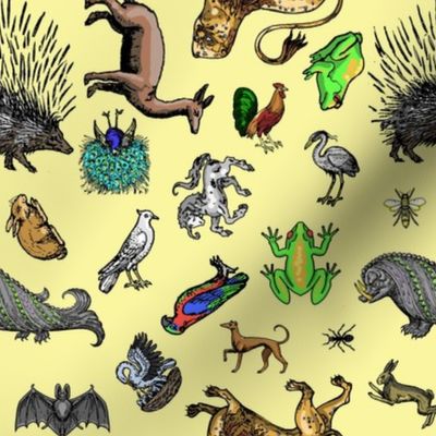 Medieval Animals small print multidirectional smallyellow