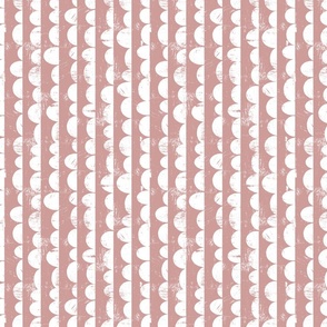 Dusty rose and white scratched stripes and semicircles