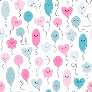 (M Scale) Pink and Blue Balloons Seamless Pattern on White