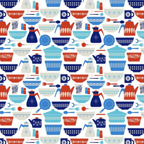 vintage kitchen - red white and blue - white background-small
