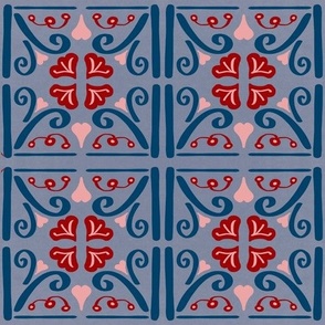 Tile Inspired Pattern In Pink, Red and Blue