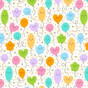 (S Scale) Balloons Seamless Pattern on Watercolor Stripes