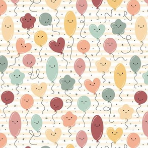 (S Scale) Earth Tones Balloons Seamless Pattern on Watercolor Stripes