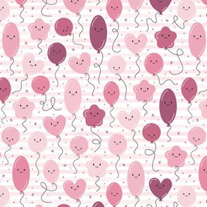 (S Scale) Muted Pink Balloons Seamless Pattern on Watercolor Stripes