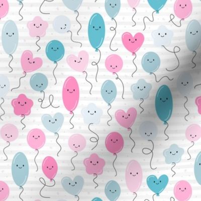 (S Scale) Pink and Blue Balloons Seamless Pattern on Watercolor Stripes