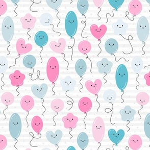 (S Scale) Pink and Blue Balloons Seamless Pattern on Watercolor Stripes