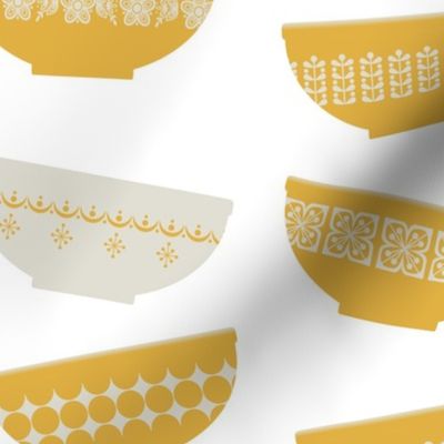 scattered daisy yellow pyrex bowls