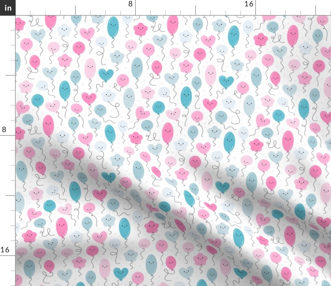 (S Scale) Pink and Blue Balloons Seamless Pattern on White