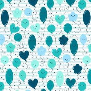 (S Scale) Teal Balloons Seamless Pattern on Watercolor Stripes