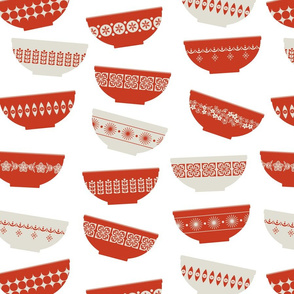 scattered poppy red pyrex bowls