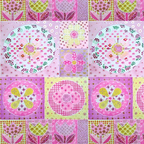 Pretty Pink Patchwork Flowers - Watercolour