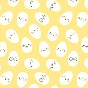 Tossed Kawaii Eggs on Yellow