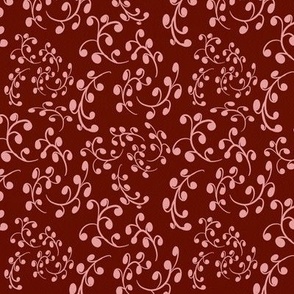 Simple Botanical Leaf Pattern of Twigs and Sprigs - Pink and Maroon