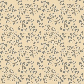 Simple Botanical Leaf Pattern of Twigs and Sprigs - Gray and Yellow