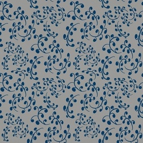Simple Botanical Leaf Pattern of Twigs and Sprigs - Blue Indigo and Gray