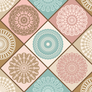 Mandala Diamond Geometric Patchwork // Sand, Desert Pink, Beige, Caramel, Seafoam Blue, Taupe, Dark Brown, Cream