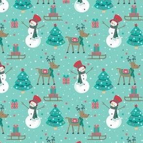 Small Minty Christmas Snowman Reindeer Tree Sleigh