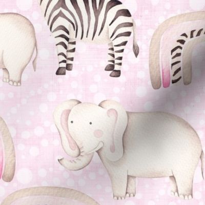 Large Safari Baby Animals and Rainbows Elephant Rhino Hippo Zebra Baby Girl Nursery