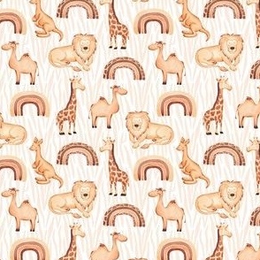 Small Tropical Safari Animals and Boho Rainbows Baby Kangaroo Giraffe Tiger Camel Lion