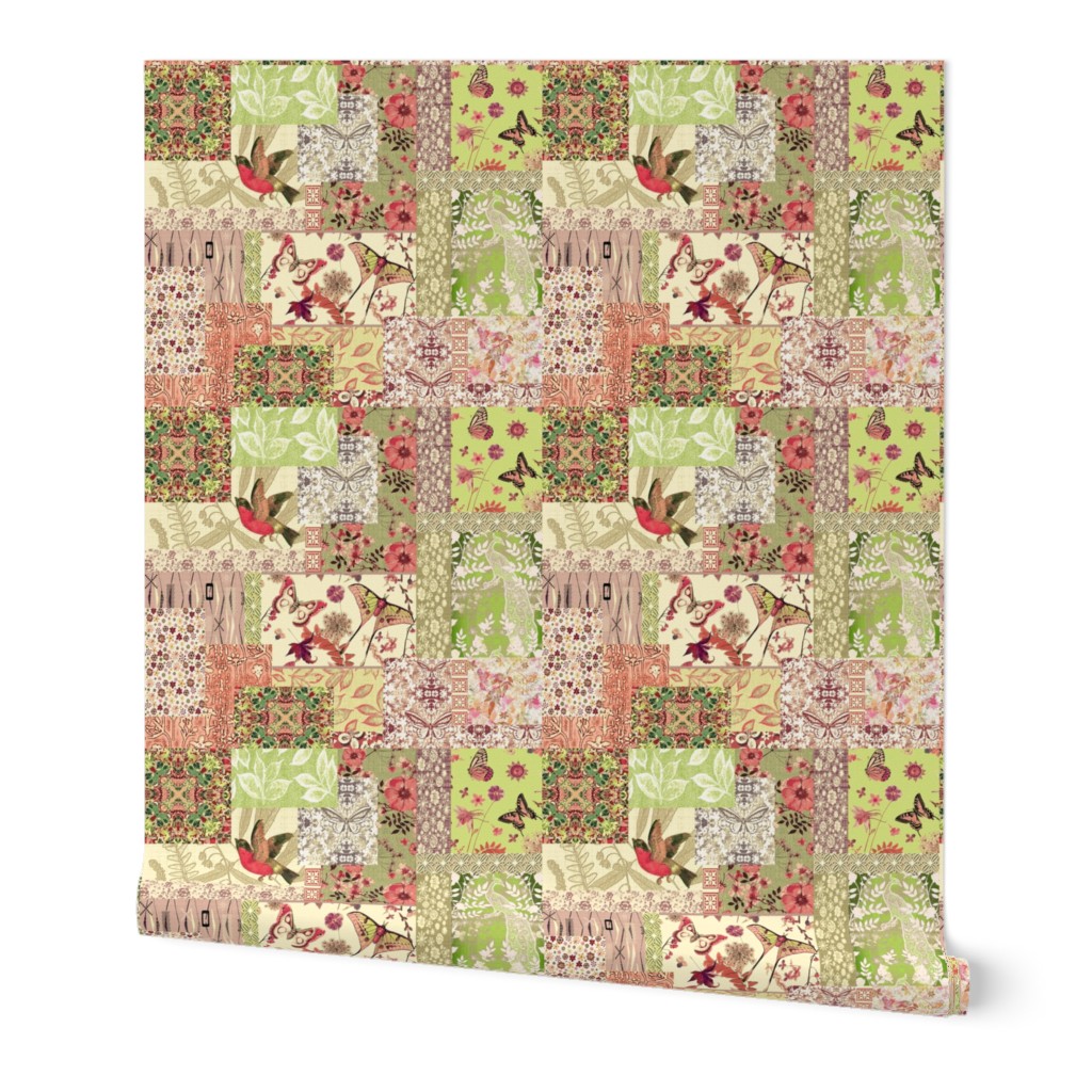 patchwork Bird Garden mint green