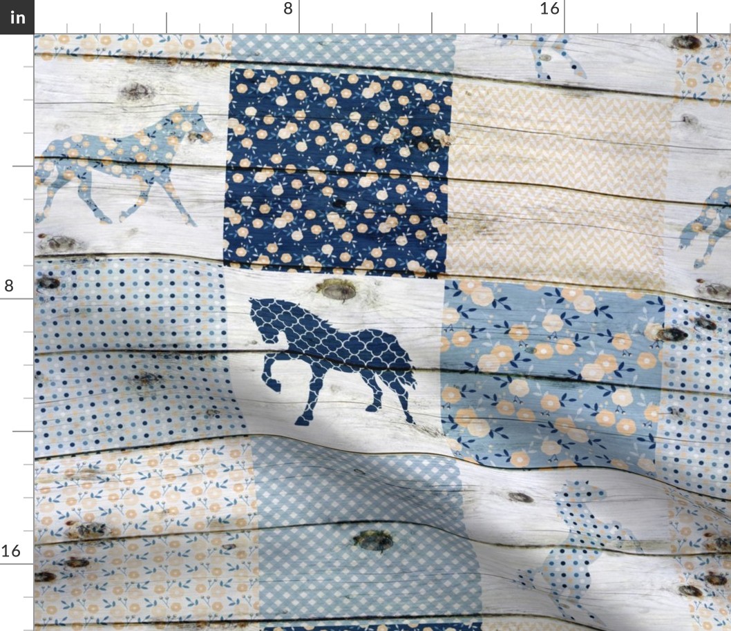 Horse Patchwork Blue - 6 inch squares