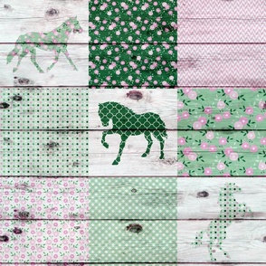 Horse Patchwork Green Pink - 6 inch squares