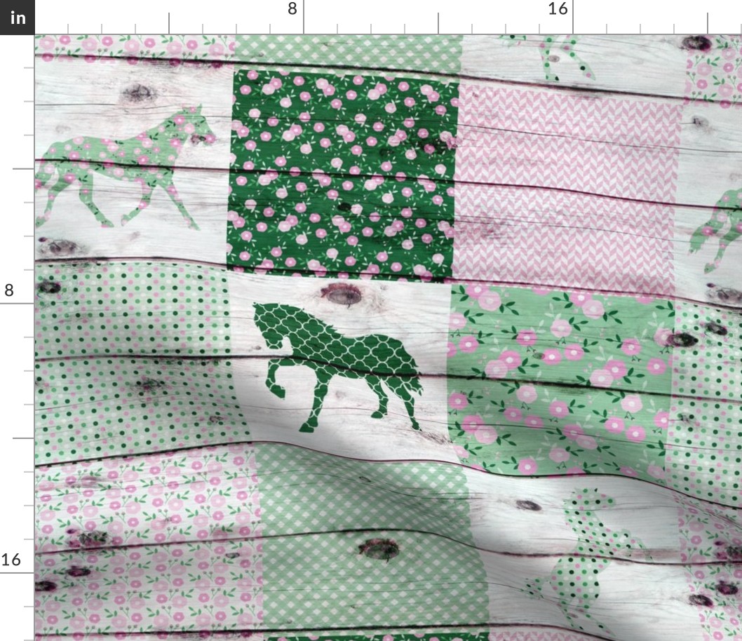 Horse Patchwork Green Pink - 6 inch squares
