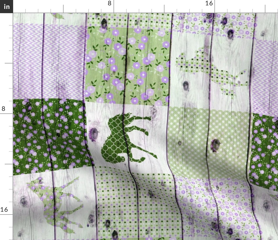 Horse Patchwork Green Purple Rotated - 6 inch squares